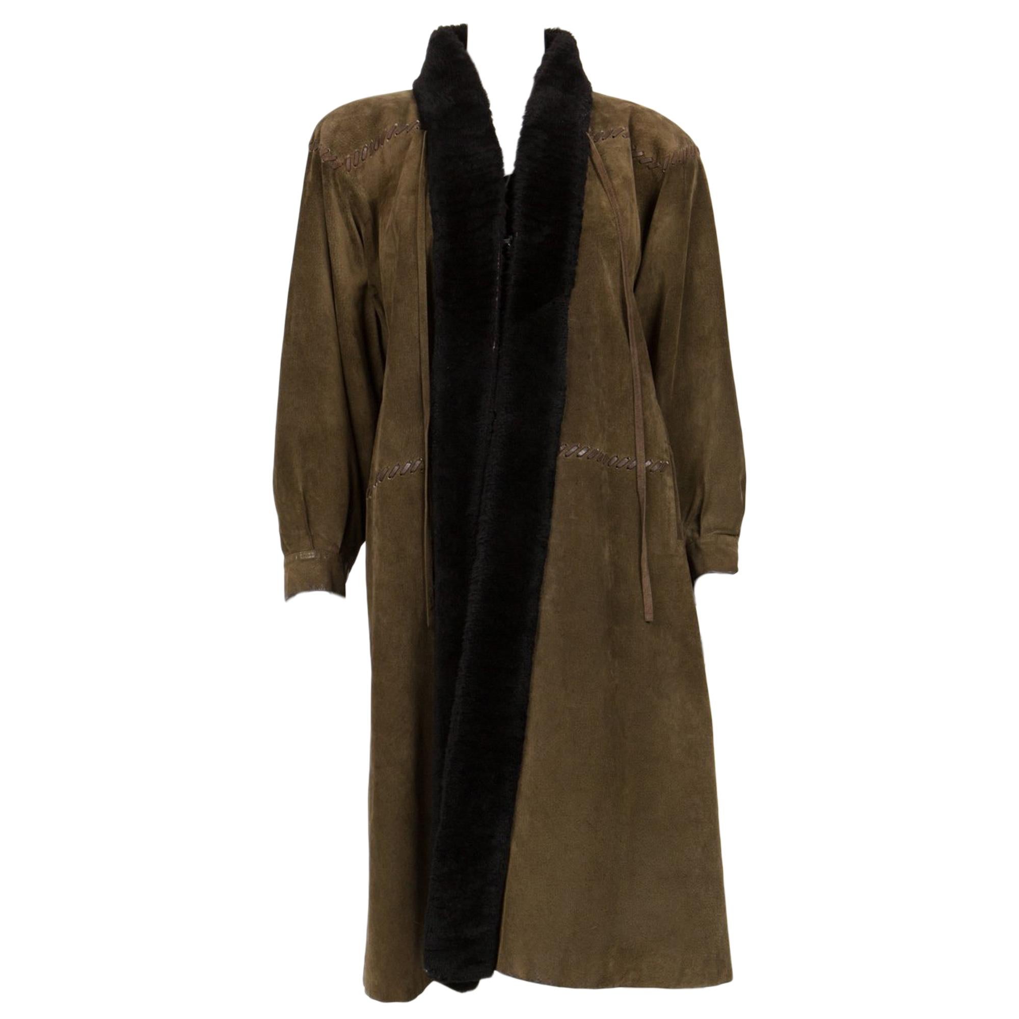 1970s Yves Saint Laurent Kaki Green  Shearling Coat 