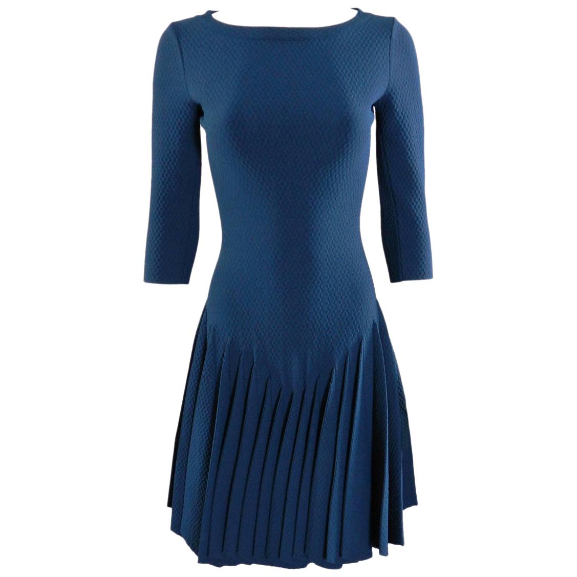 Alaia Prussian Blue Stretch Knit Fit and Flare Dress - 38