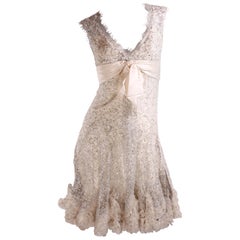 Elie Saab Haute Couture Cocktail Dress - white lace/silver sequins