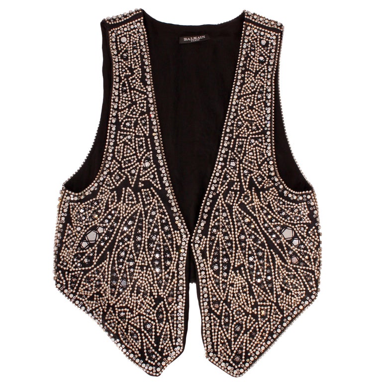 Balmain black linen studded vest For Sale at 1stDibs