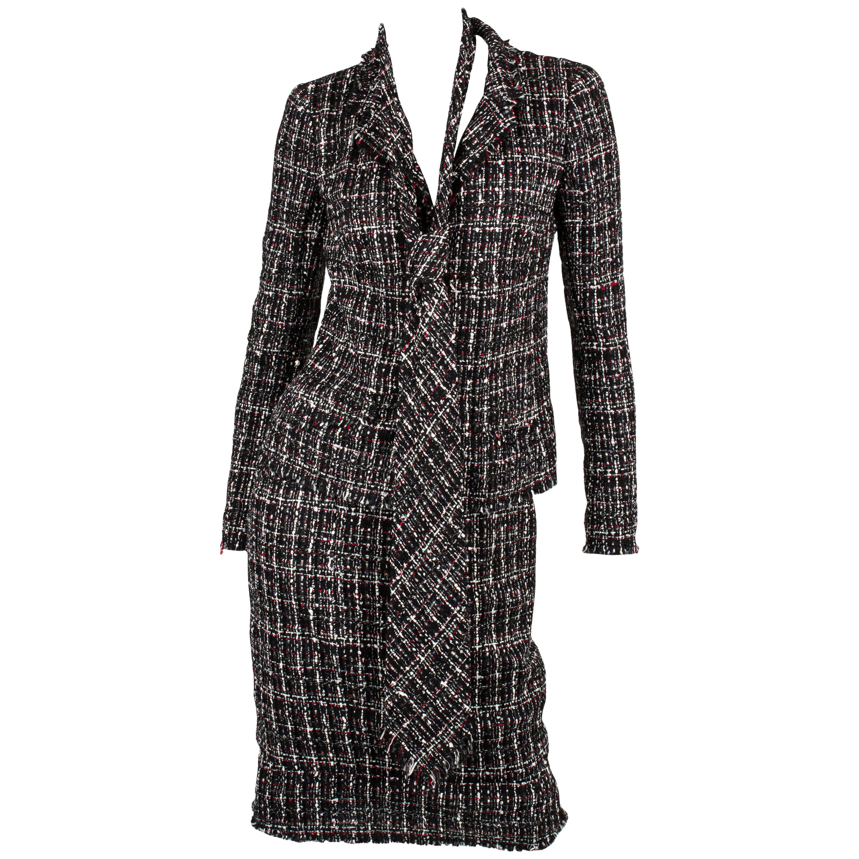 Chanel Suit 3-pcs Jacket, Skirt & Tie - black/white/grey/red For Sale
