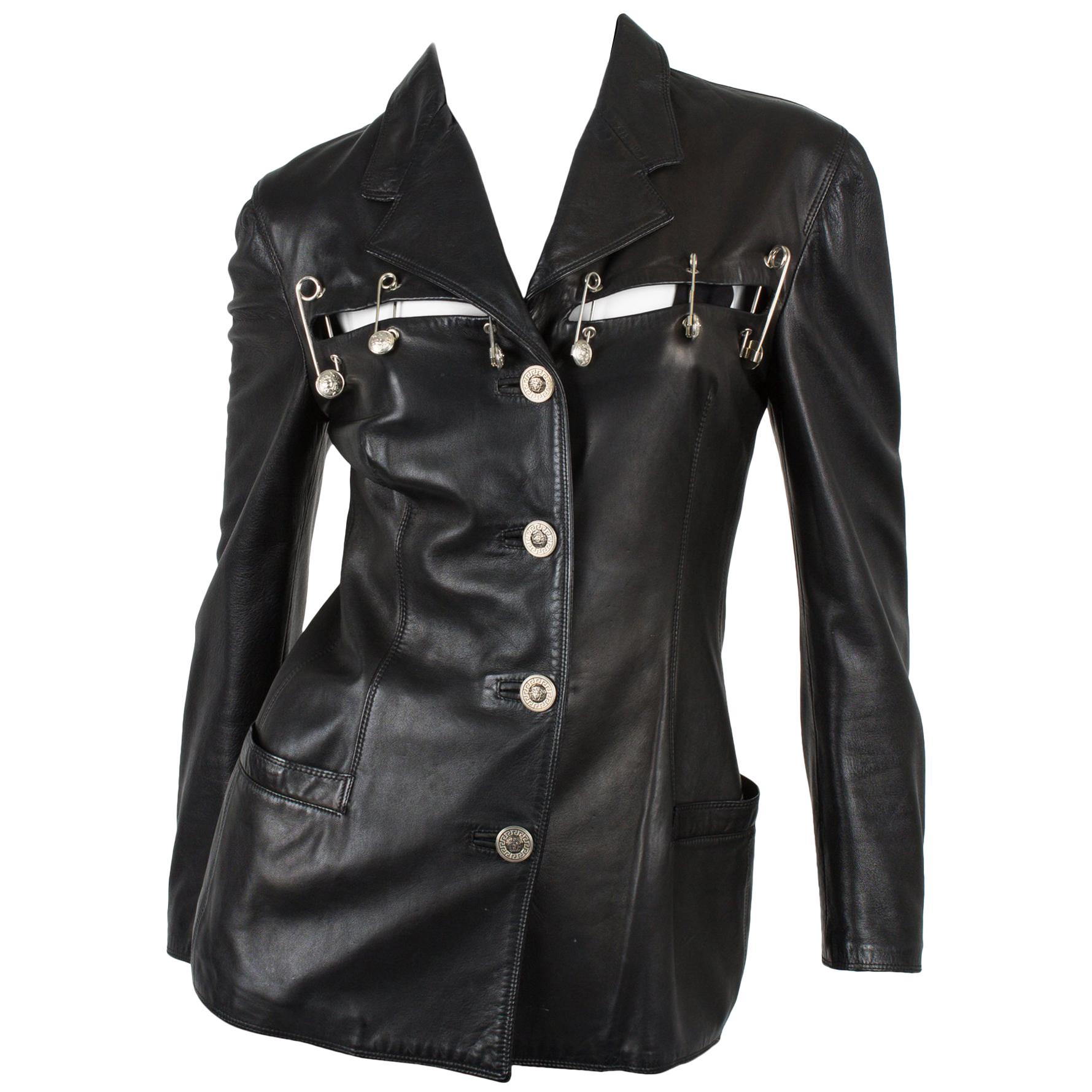 GIANNI VERSACE 1994 Jacket Safety Pins - black leather