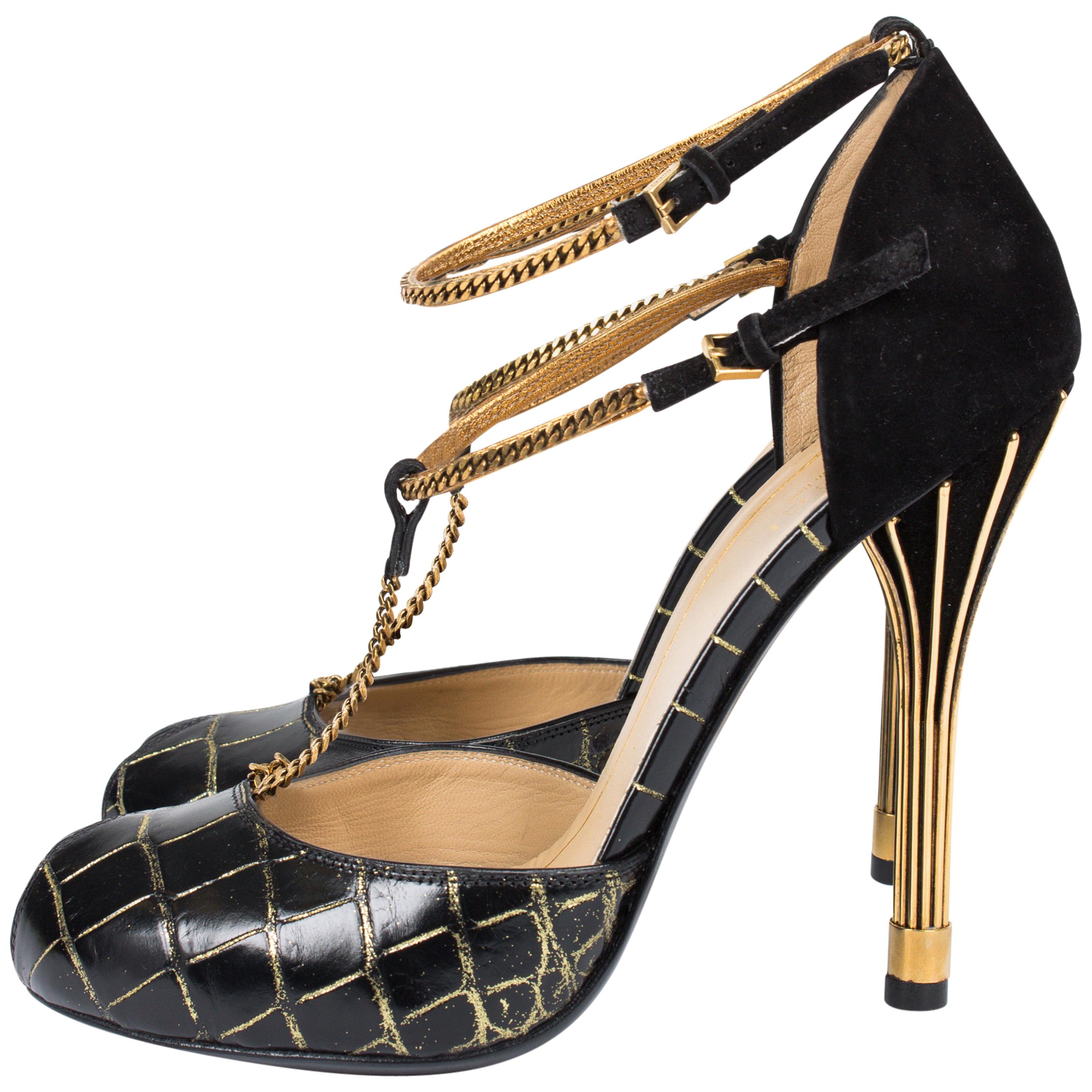 Gucci Ophélie Pumps Croco Leather - black/gold
