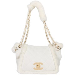 Chanel Leather & Shearling Quilted Bag - off-white