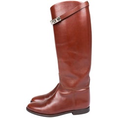 Hermès Jumping Riding Equestrian Leather Boots - brown
