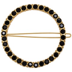 Oscar de la Renta Round Pave Black Crystal Dress/Hair Clip in Gold