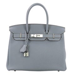 Hermes Birkin Handbag Bleu Lin Fjord with Palladium Hardware 30