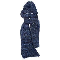 Chanel Knit Hat & Scarf - black/blue cashmere