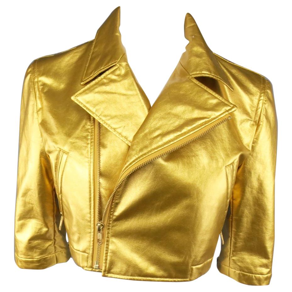 COMME des GARCONS Size M Metallic Gold Cropped Biker Jacket 2007