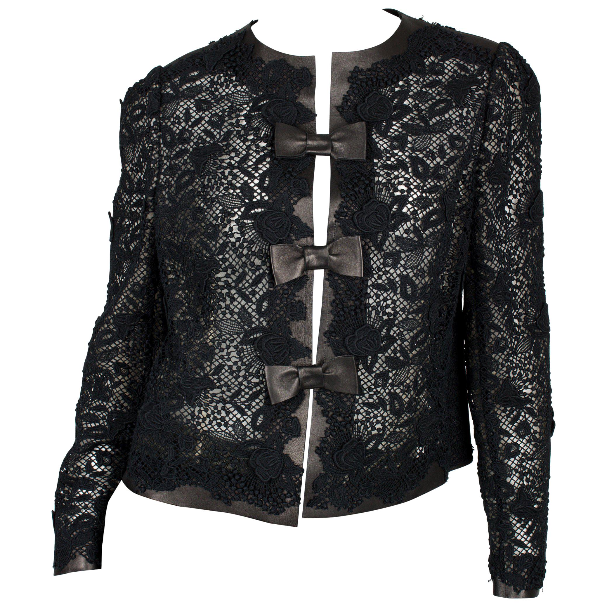 Valentino Leather and Lace Jacket - black For Sale