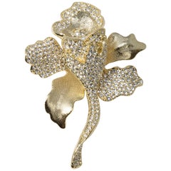 Joan Boyce Pave Crystal Blooming Flower Brooch Pin, Textured Gold Tone