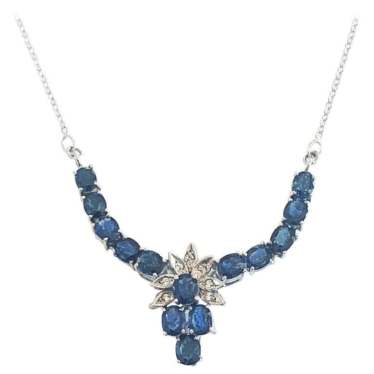 Art Deco Sapphire and Diamond necklace set in white gold and palladium ...