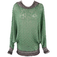 AF VANDERVORST Size S Green & Gray Cotton Blend Batwing Sweater