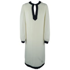 Vintage OSCAR DE LA RENTA Size 8 Cream & Navy Silk Tunic Dress