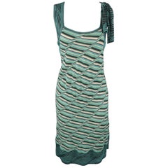 M MISSONI Size L Green & Blue Textured Wool / Viscose Knit Sleeveless Dress