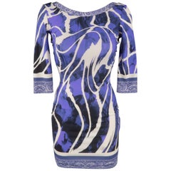 ROBERTO CAVALLI Size 2 Purple Print Bandana Trim Mini Dress