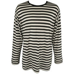 YOHJI YAMAMOTO Größe L Schwarz-Weiß gestreiftes langärmeliges T-Shirt YOHJI HOMME