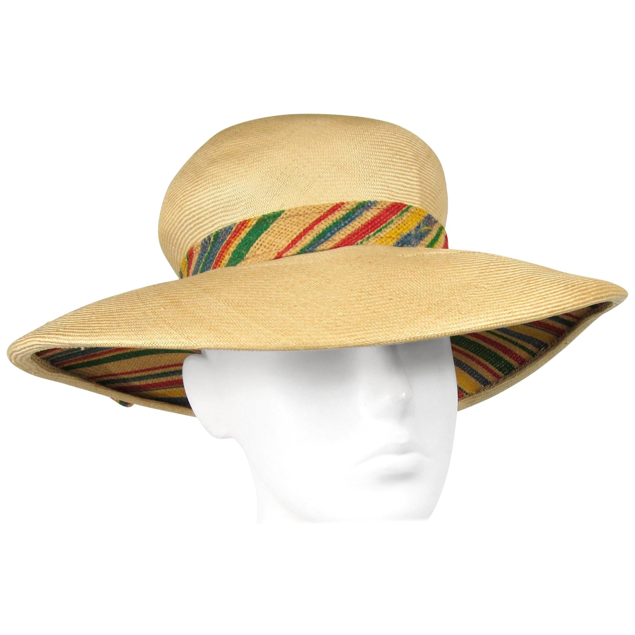  1960s Givenchy Straw Wide Brim Hat Vintage Bonwitt Teller 