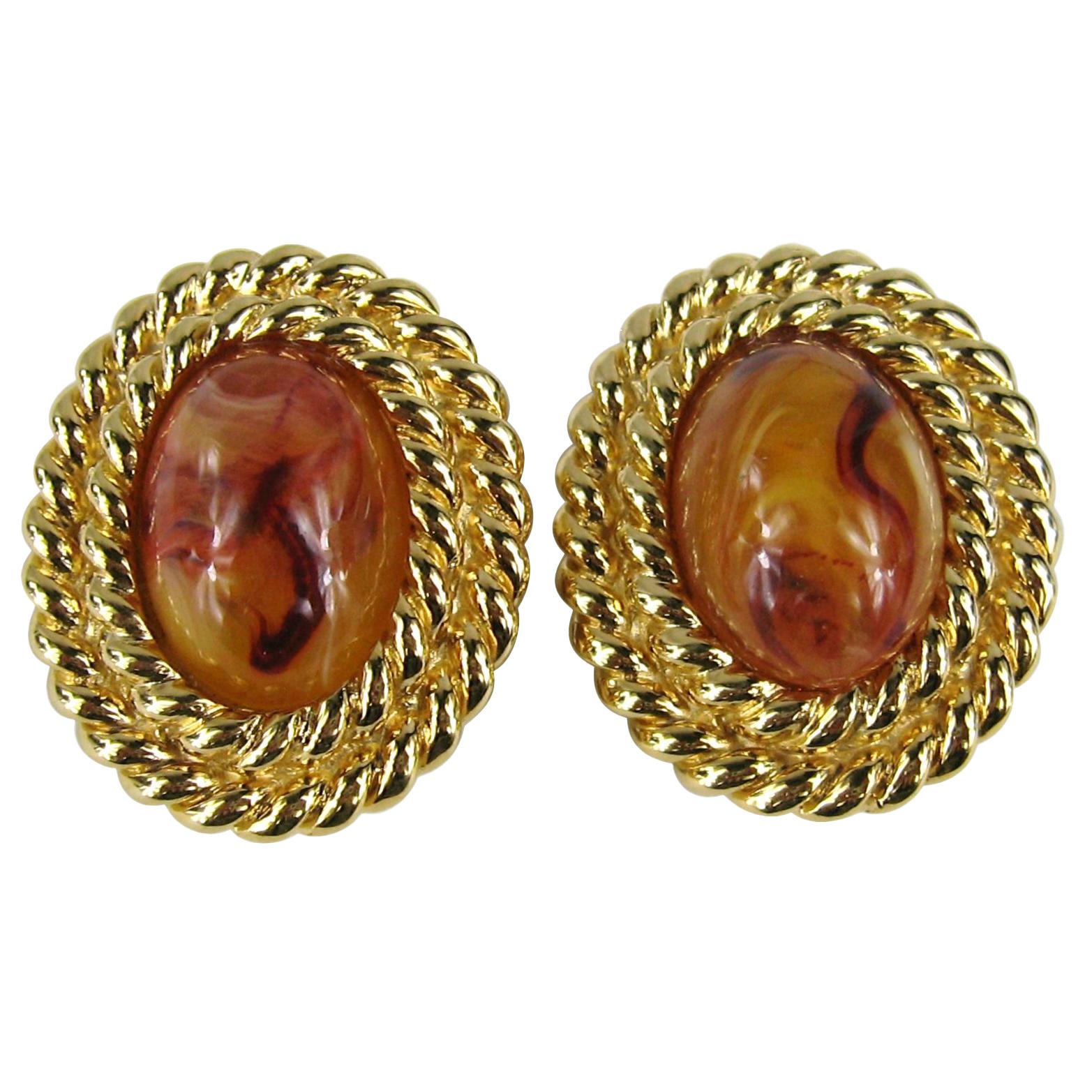  Ciner Faux amber Clip On earrings New, Never Worn 1980s For Sale