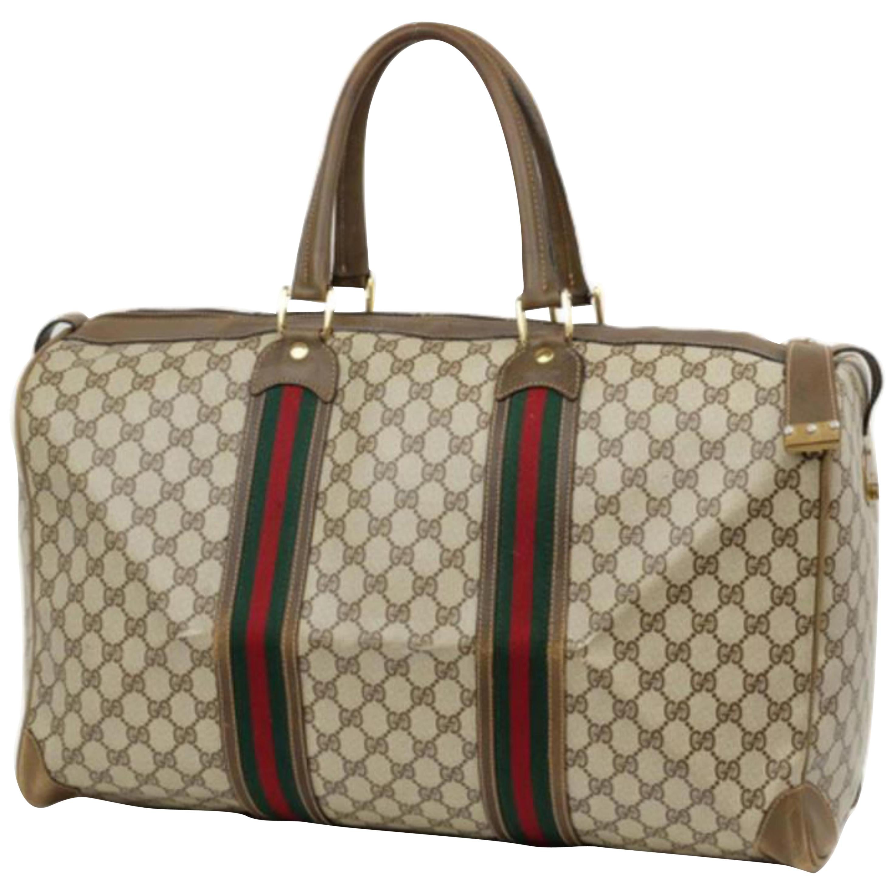 Gucci Boston Sherry Monogram Web Duffle 230431 Brown Weekend/Travel Bag For Sale