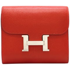 Hermes Constance Compact Rouge Epsom Leather Wallet