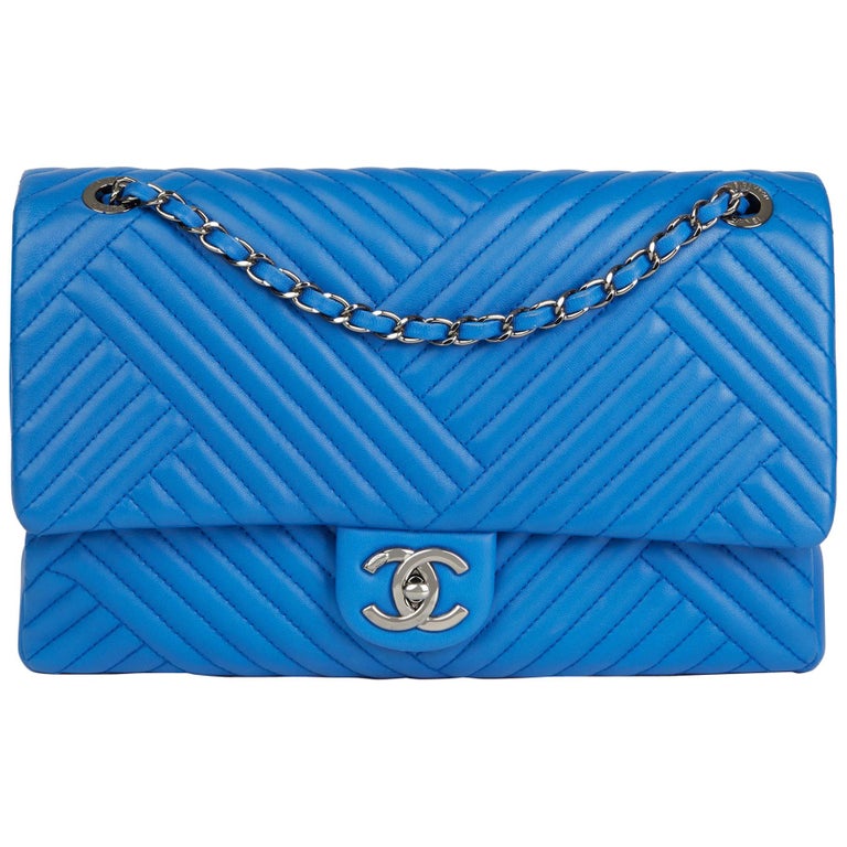 CHANEL, Bags, Chanel Vintage 8s 24kt Blue Quilted Lambskin Envelope Flap  Crossbody Bag