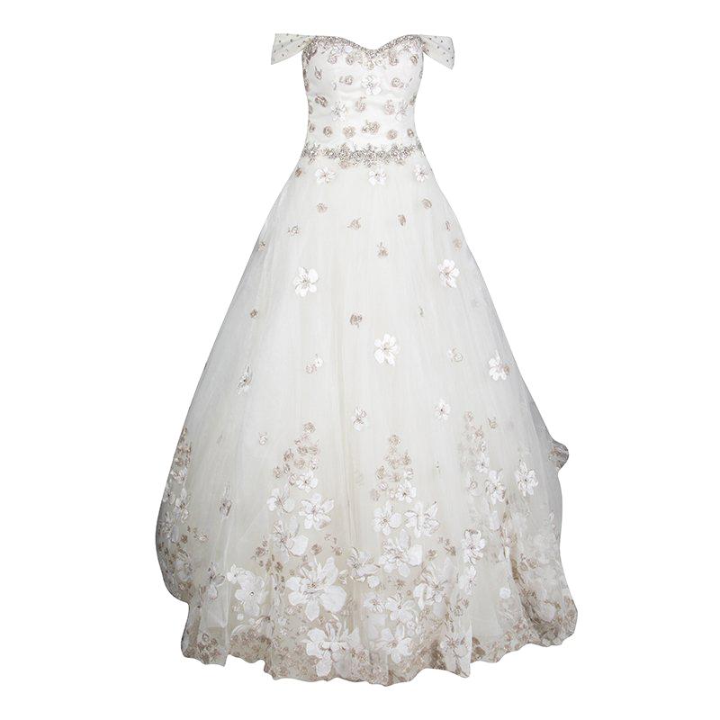 Justin Alexander Signature Floral Embroidered Embellished Tulle Wedding Gown M