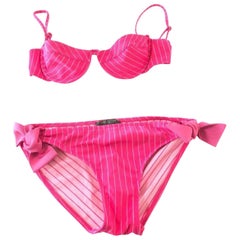 Vintage Louis Vuitton Pink Pinstripe Logo Bathing Suit 230446 Bikini Set