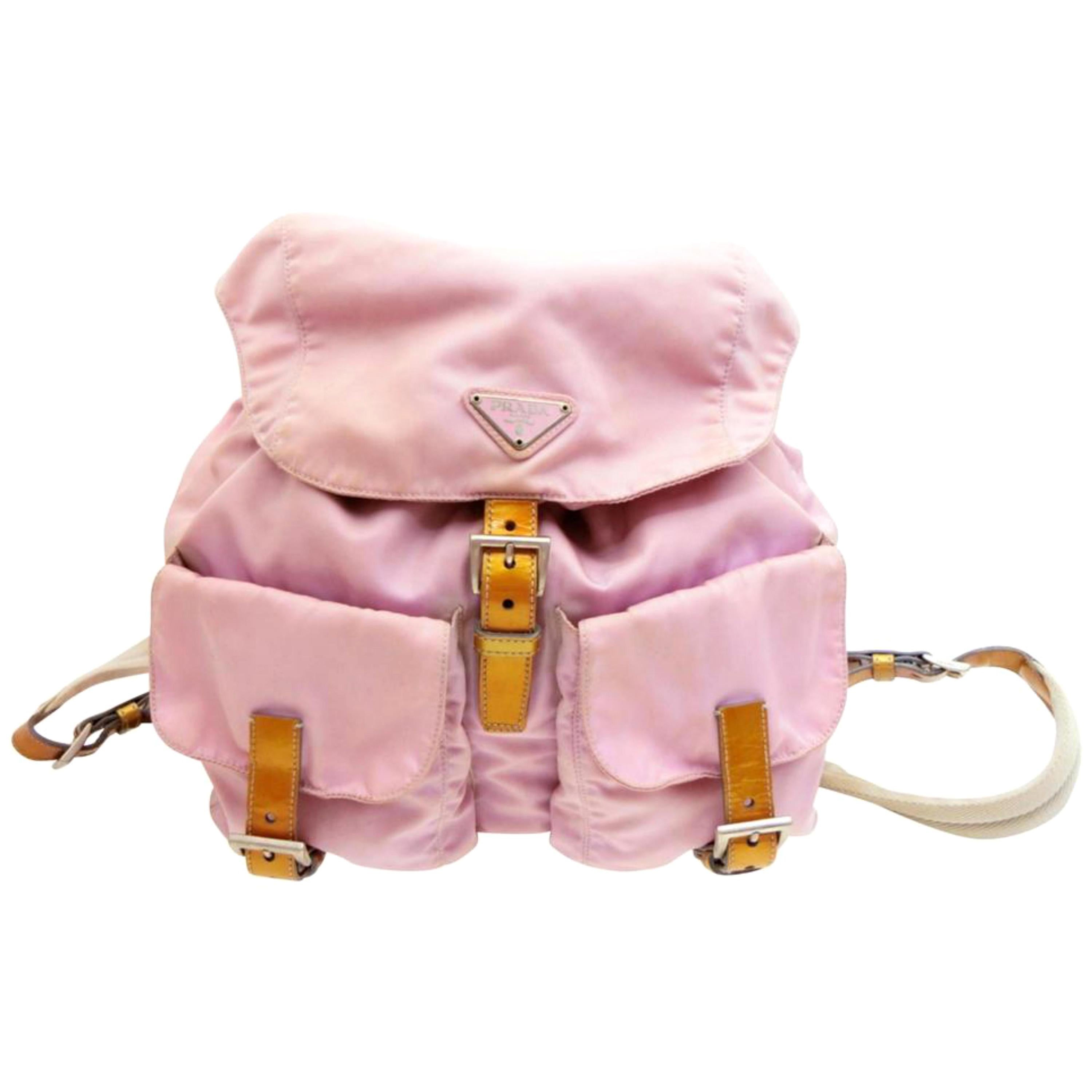 Prada Double Tessuto Pocket 230930 Pink Nylon Backpack For Sale