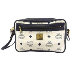 Vintage MCM Navy Monogram Visetos 230287 White Coate Cross Body Bag