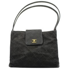 Vintage Chanel Hobo Quilted Ccty43 Black Canvas Shoulder Bag