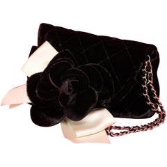 Chanel Quilted Flower Chain Flap 230346 Black Velou Shoulder Bag
