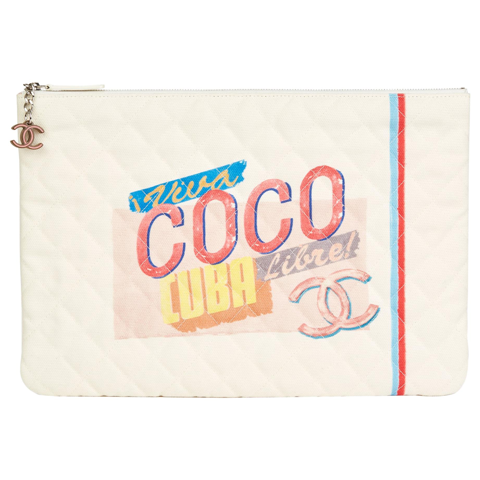 2014 Chanel White Quilted Canvas 'Coco Cuba' Large Cosmetic Case