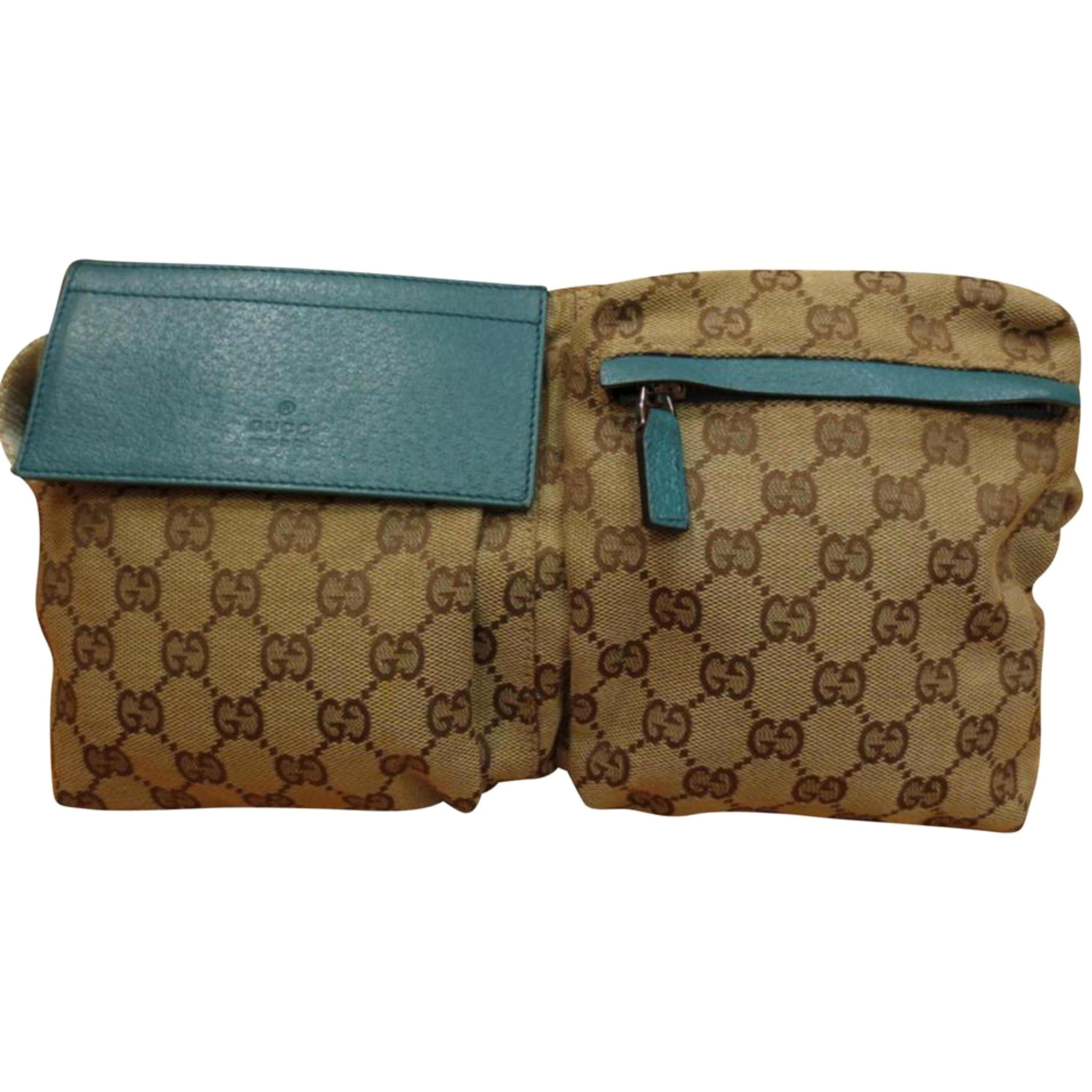 Gucci Blue Monogram Web Fanny Pack Waist Pouch 228294 Cross Body Bag For Sale