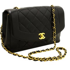 CHANEL Diana Chain Flap Shoulder Crossbody Bag Black Quilted Lamb