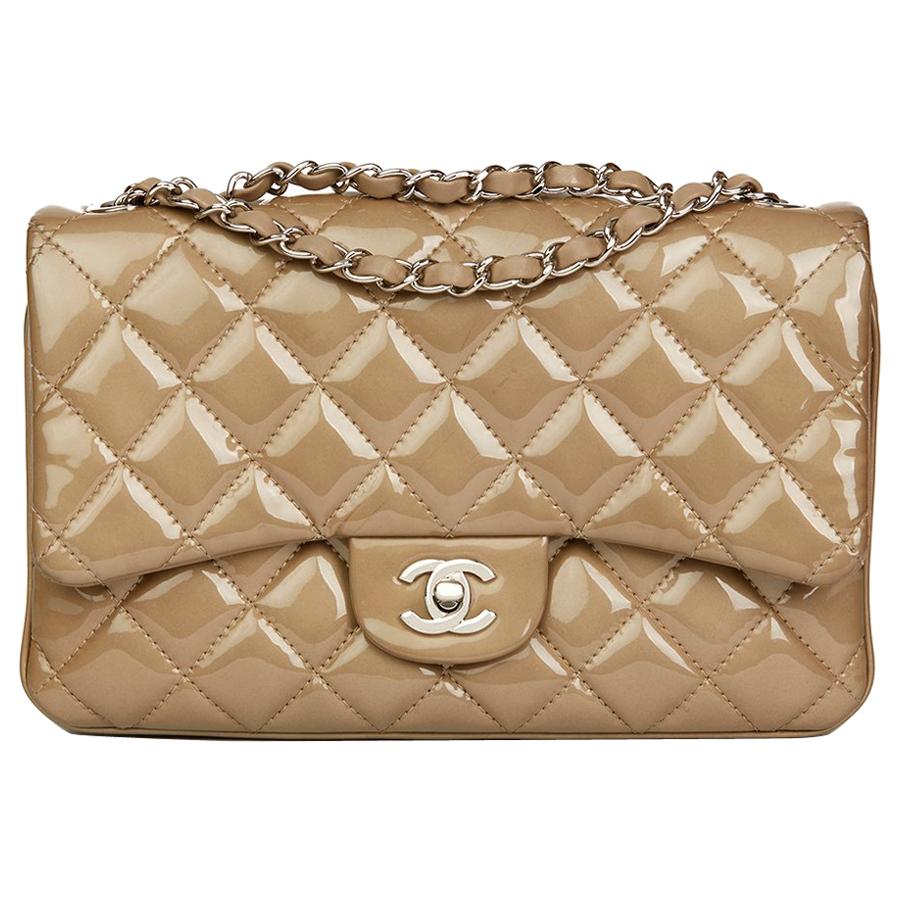 2014 Chanel Taupe Quilted Patent & Lambskin Leather Accordion Single Flap Bag