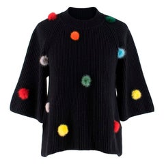 Fendi Black Cashmere Jumper with Mink Fur PomPoms US 4