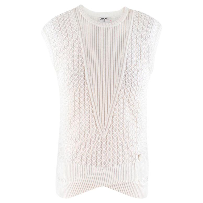 Chanel White Knit Sleeveless Top US 4