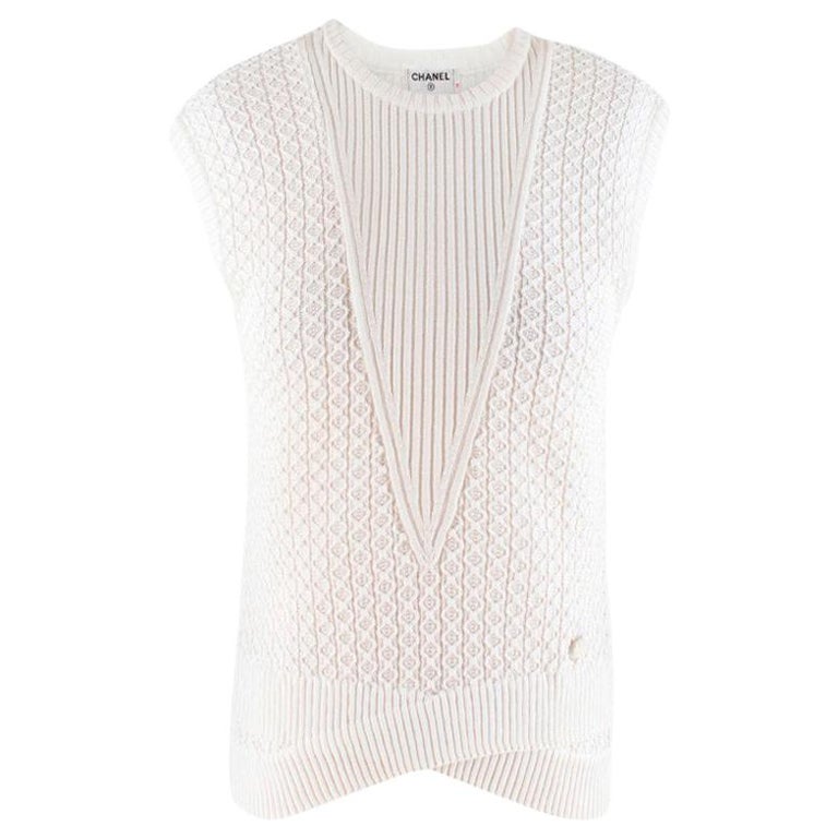 Chanel White Knit Sleeveless Top US 4 at 1stDibs | chanel knit top
