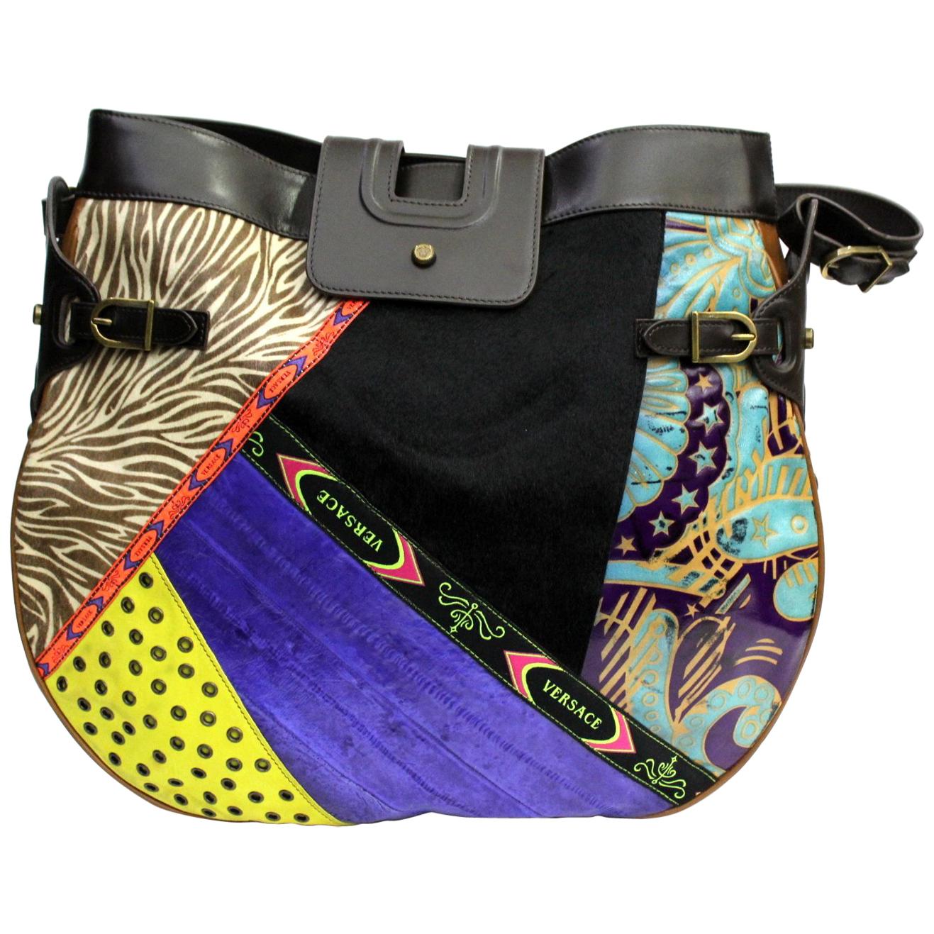 Gianni Versace Multicolor Leather and Suede Shoulder Bag