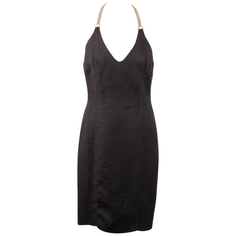 Versace Black Cotton Blend Halterneck dress with chain Strap Size 42 ...