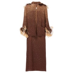 Retro Dior Haute couture brown print dress & jacket, Autumn/Winter 1975