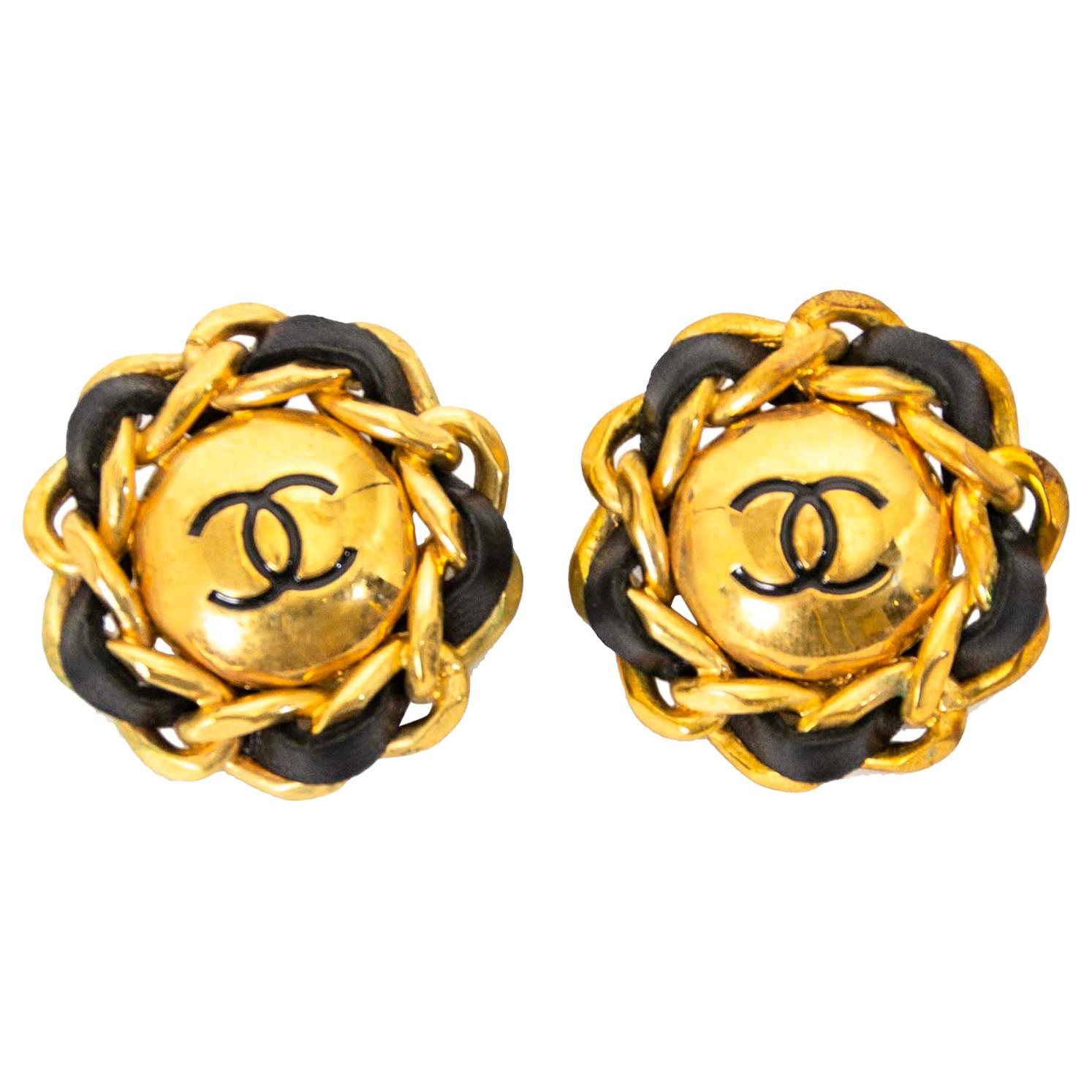 Chanel Gold And Black Logo Clip-On Earrings 