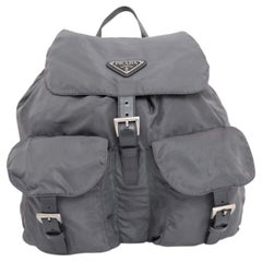 Vintage Prada Double Charcoal Pocket 230313 Grey Nylon Backpack