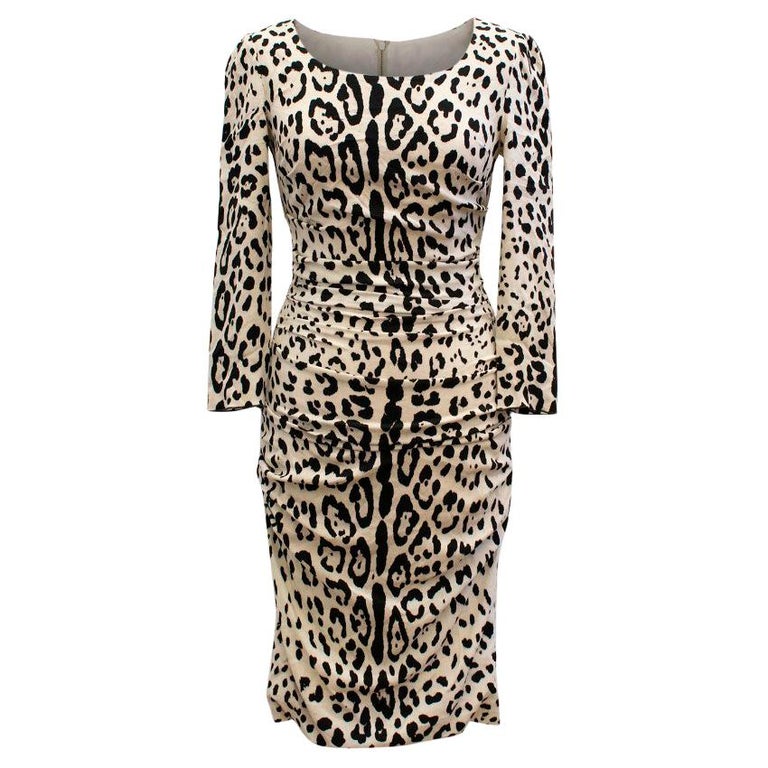 Dolce and Gabbana Leopard Print Silk Dress US 4 at 1stDibs