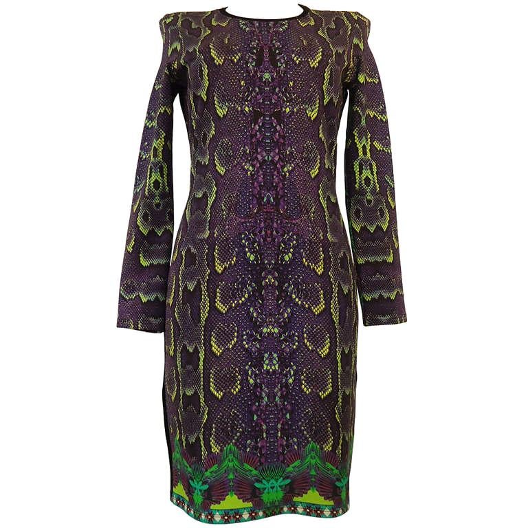 Roberto Cavalli Multicolored Printed Python Dress For Sale