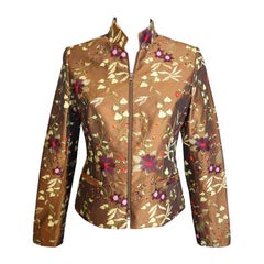Giuliana Cella Milan Embroidered Brown Silk Jacket Giuliana Cella Milan Embroidered Brown Silk Jacket