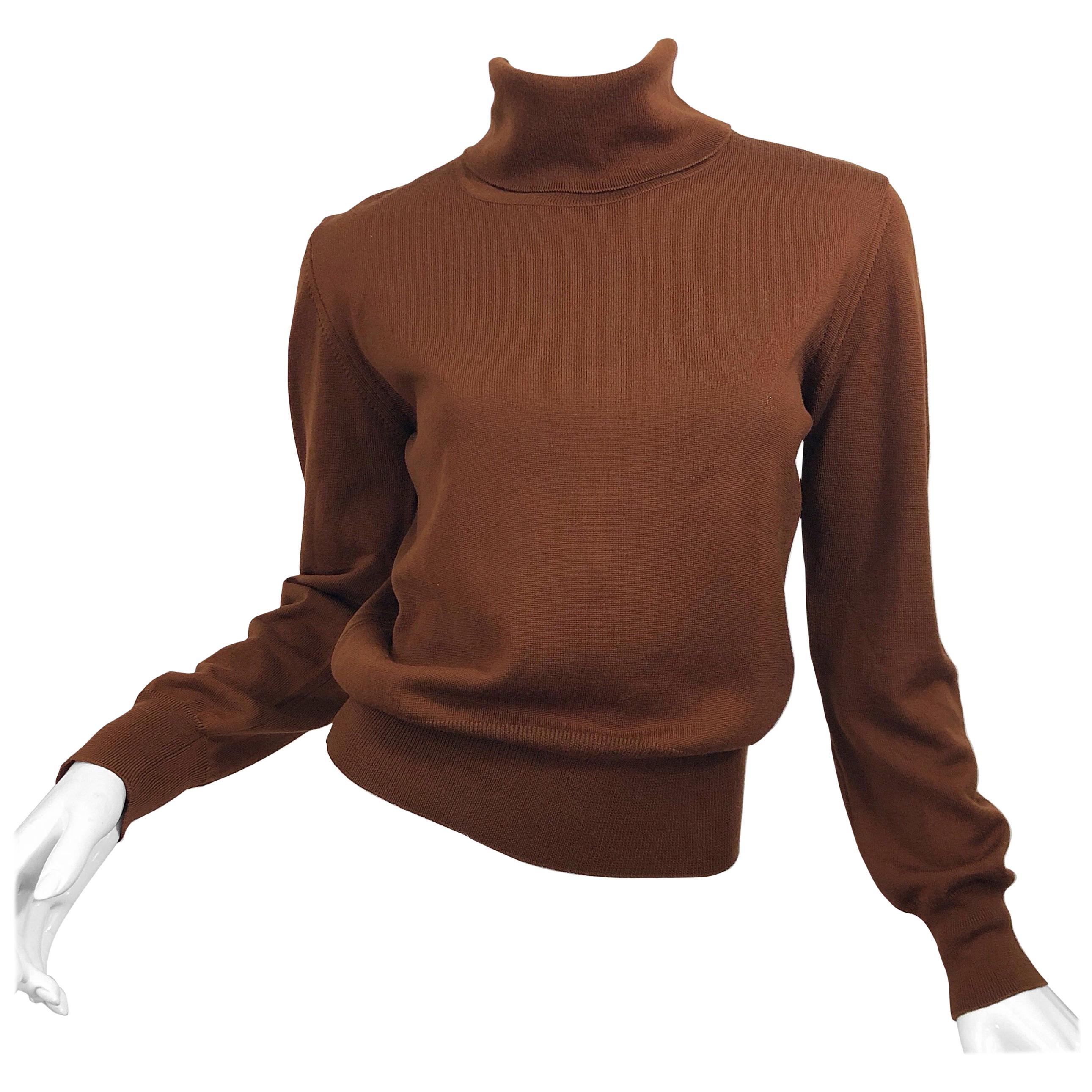 Vintage Escada by Margaretha Ley 1990s Caramel Brown Wool Turltleneck  Sweater For Sale at 1stDibs