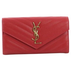 Saint Laurent Classic Monogram Flap Wallet Matelasse Chevron Leather Large