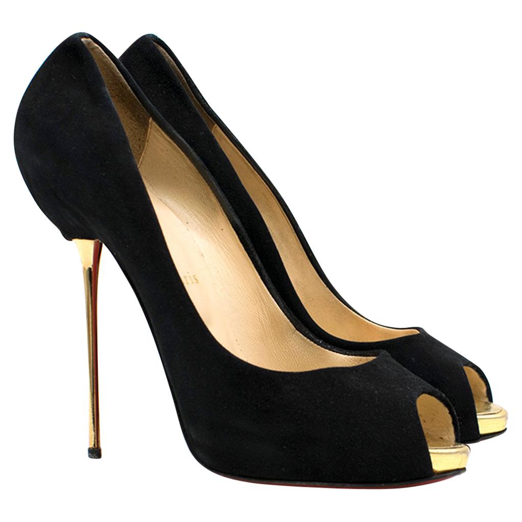 Christian Louboutin Black Metallic Peep-toe Heels US 9